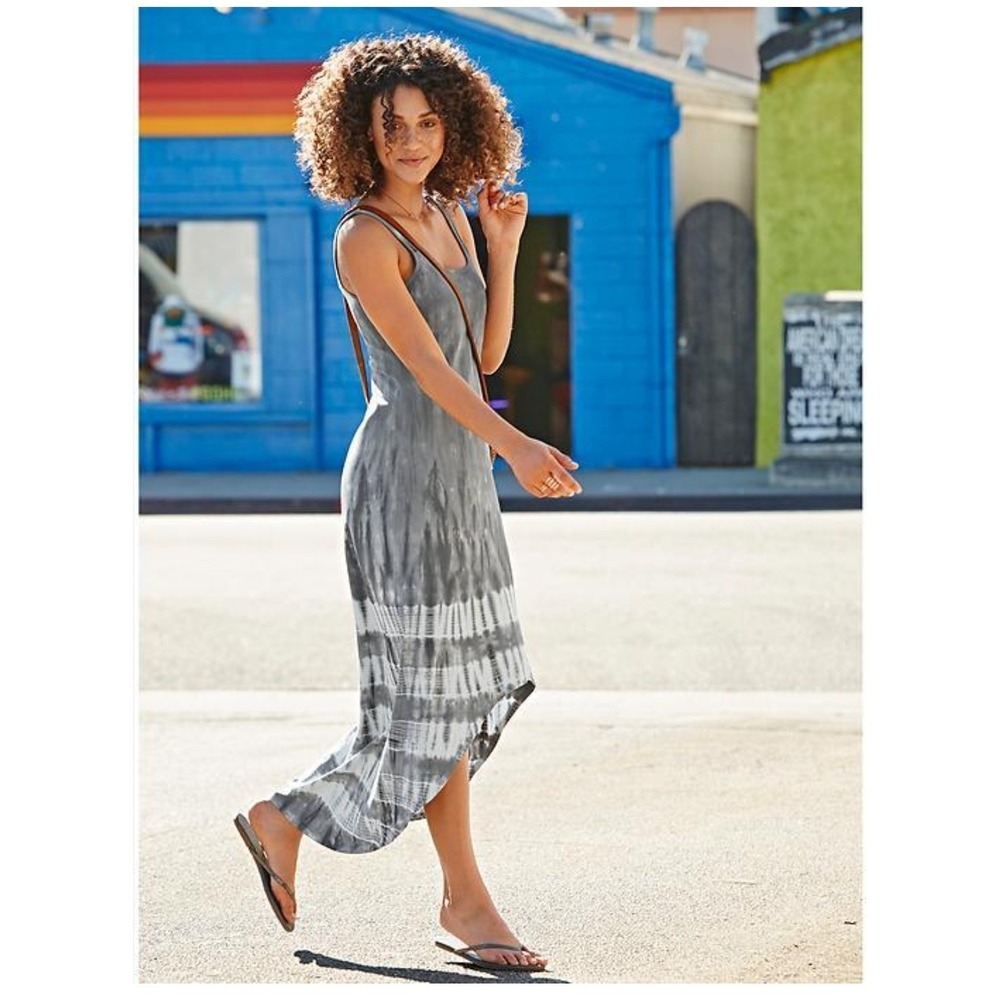 Athleta Seabreeze Maxi Tie Dye Tank Dress High Low Hem Spaghetti Straps Size XL